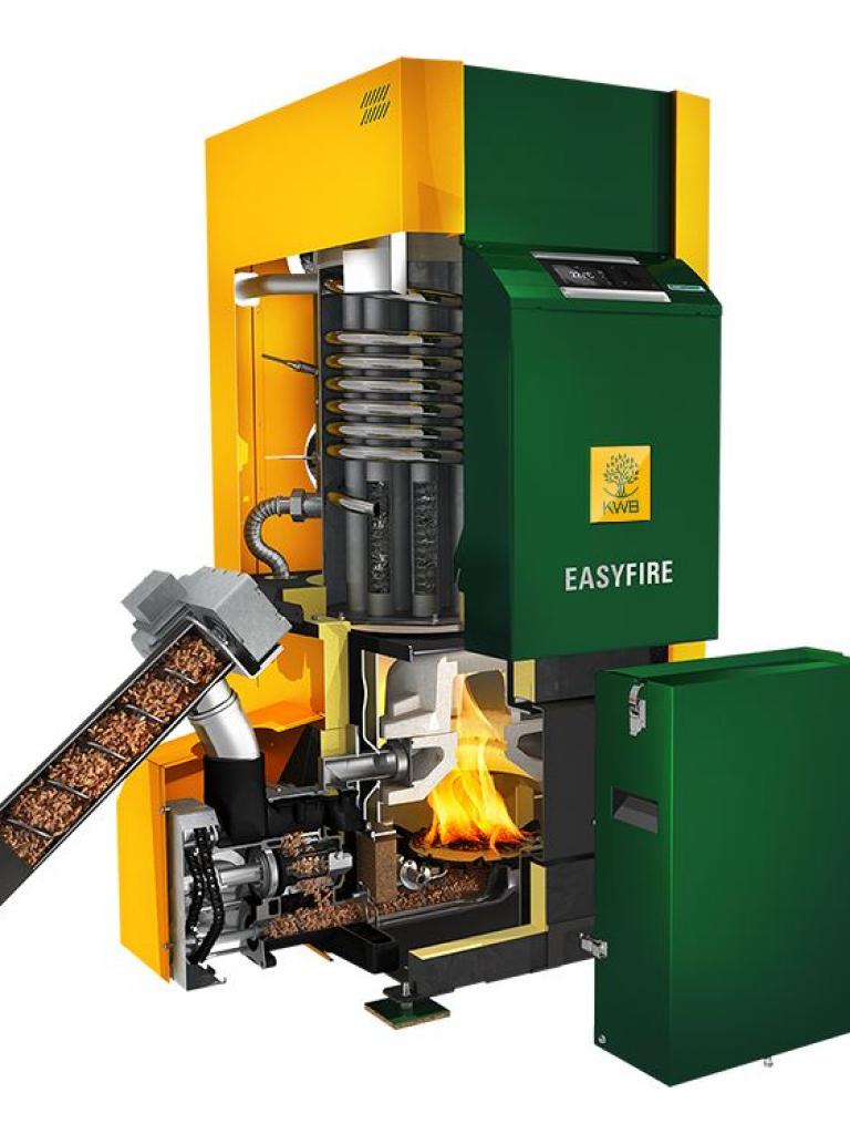 Zu sehen ist ein KWB Pelletkessel als Schnittmodell